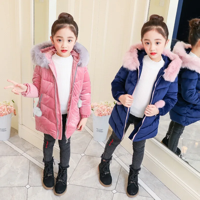 

Children Winter Jacket 2018 Girls Thick Fluff Warm Cotton Coat Kids Clothes Fur Hooded Girls Outerwear Coat 4 6 8 10 12 13 Years