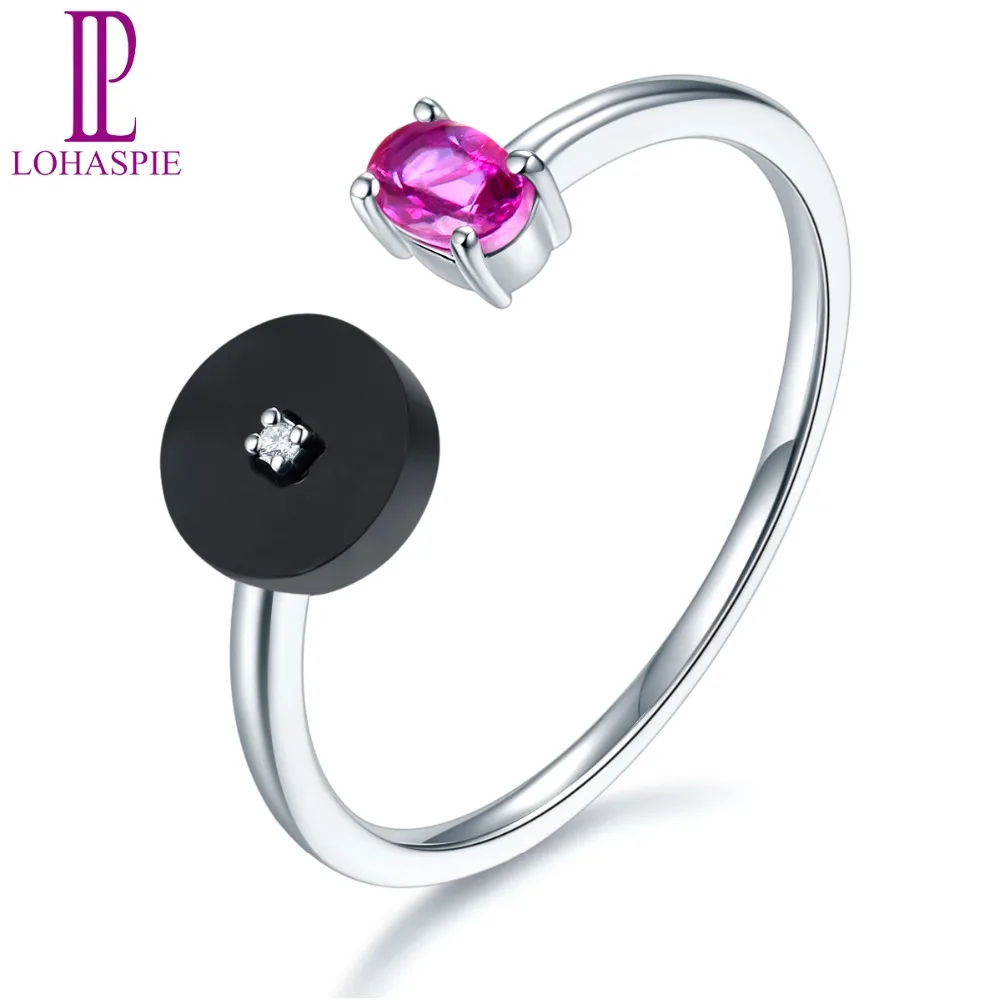 

LP Natural Agate Ruby Diamond Jewelry Solid 18K White Gold Wedding Band Ring Vintage Fine Jewelry For Women Engagement Gift