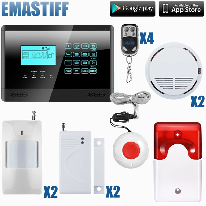 

99 wireless & 4 wired zone home security GSM alarm system ISO & android APP support free shipping
