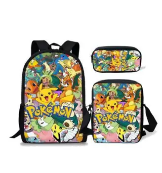 

3 Pcs School Set Pokemon Haunter Eevee Monster Kids Backpack for Boys Girls Pikachu Student Book Bag Children Schoolbag