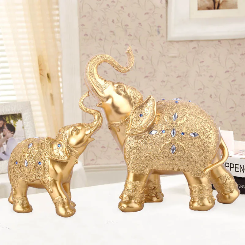 Европейский смола Тайский слон украшение ручной работы украшение дома фигурка креативная Миниатюрная модель свадебные подарки мама и сын слон - Цвет: gold