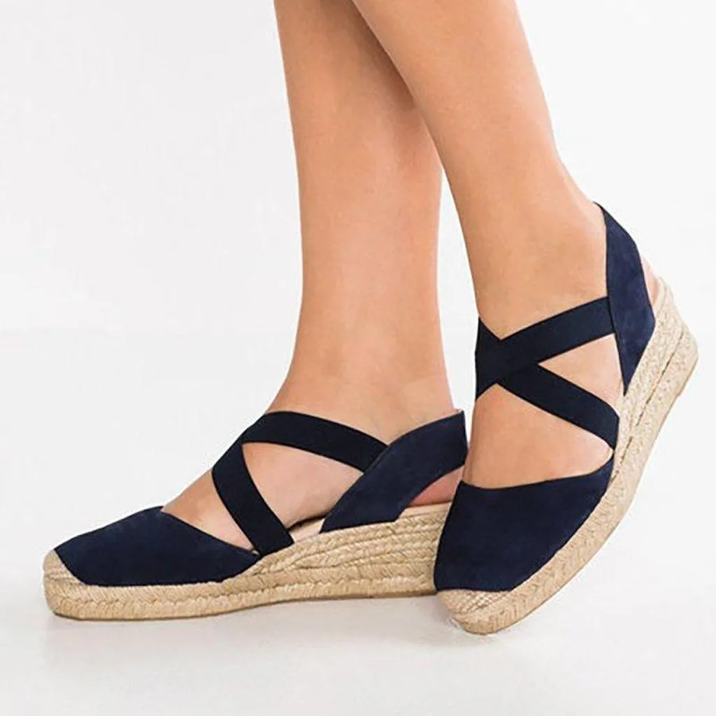 

Exquisite cool practicalFashion Women Elastic Band Wedges Sandals Platform Round Toe Shoe Heeled Sandals Fashion