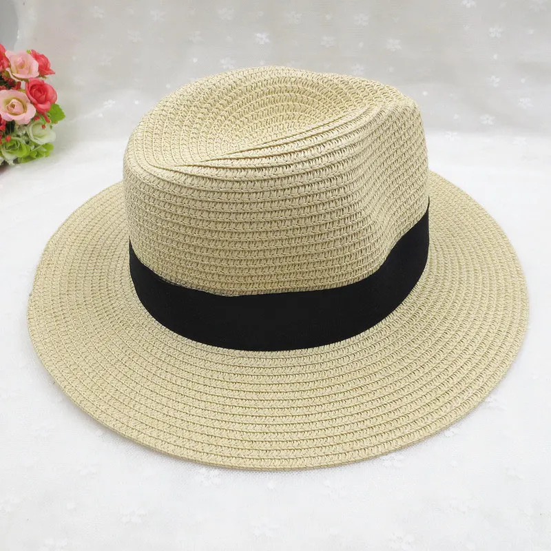 Простая летняя пляжная шляпа для родителей и ребенка, Женская Повседневная Панама, шляпа для женщин, Брендовая женская блоггер, плоская шляпа, кепка с покрывалом, мужская шляпа от солнца - Цвет: Beige