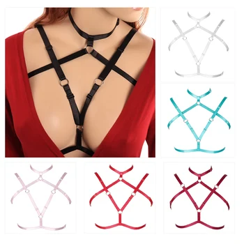 

Sexy Women Strappy Bra Chest Belt Elastic Plus Size Lingerie Art Dance Festival Rave Women Body Cage Steampunk Goth Harness