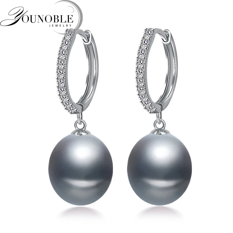 Real gray drop pearl earrings for women,wedding freshwater pearl earrings 925 sterling silver jewelry earring girl best gift