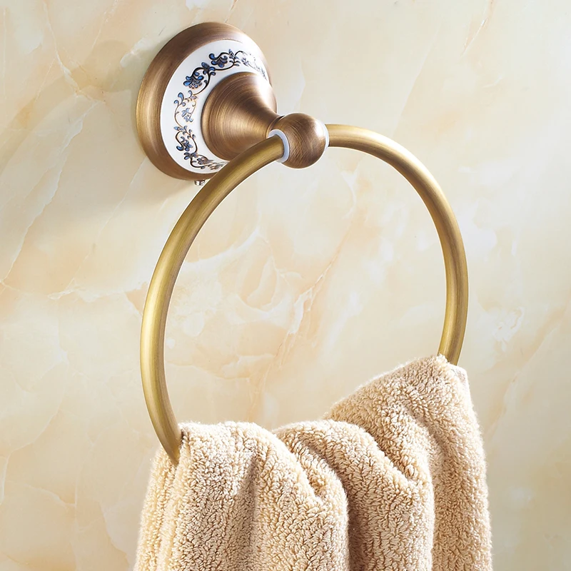 

SRJ Copper Brushed Towel Ring Household Wall-Mounted Towel Storage Tool Round Anti-Rust Towel Rack Hardware Accessories