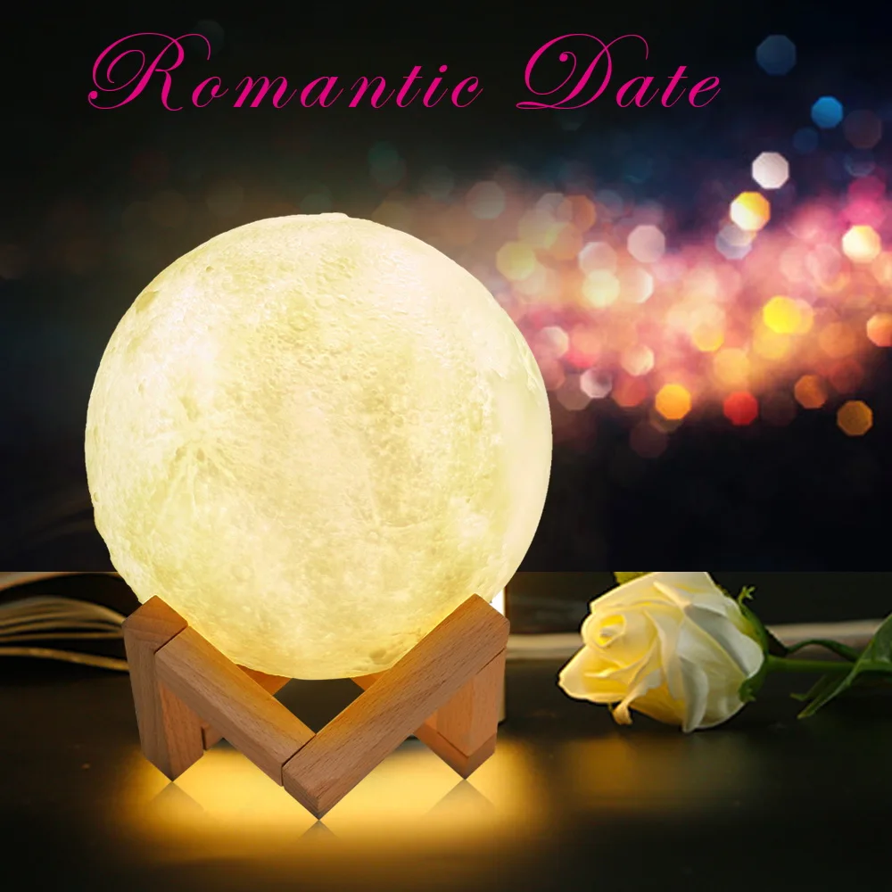 

7 Color Change Moon Lamp 3D Printed Night Lights Touch Switch Remote Control Led Night Light Home Decor Creative Gift