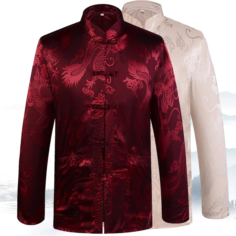 

Autumn New Mans Dragon Kung Fu Jacket Coat Traditional Chinese Mandarin Collar Tang Suit Clothing For Men Camisa Masculina