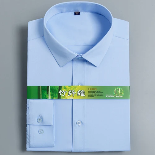 Мужская эластичная рубашка с длинным рукавом, легкая в уходе, формальная, деловая, офисная, однотонная, без морщин, бамбуковое волокно, Стандартная посадка, базовая одежда, рубашки - Цвет: Небесно-голубой