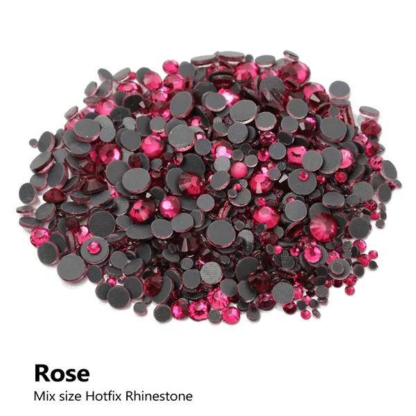 Горячая Распродажа, 30 цветов, смешанные размеры, горячая фиксация, стразы, 2000 шт., стразы с плоским основанием для одежды, сумки для обуви - Цвет: Rose