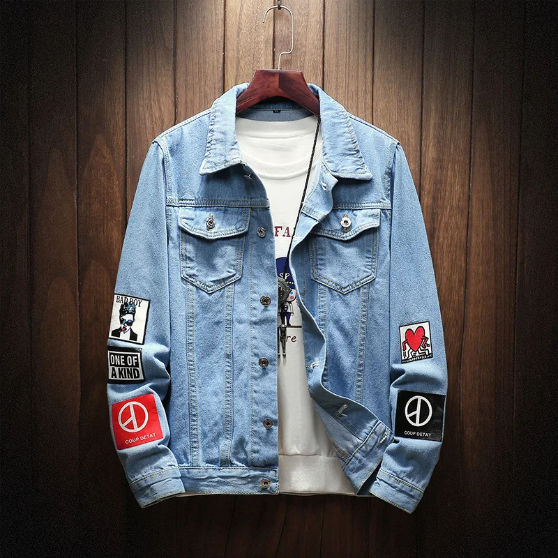 

2019 New Mens Denim Jackets Mens Fashion Casual Print Hip Hop Cowboy Coats High Quality streetwear Denim Jackets Large Size5XL