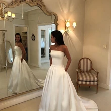 Simpe плюс размер цвета слоновой кости трапециевидные Свадебные платья элегантные без рукавов robe de mariee Сатиновые Свадебные платья Boho vestidos de noiva