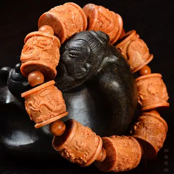 

Translucence RAJA KAYU Wood Carving Dragon Beads Tibetan Buddhism Bracelet