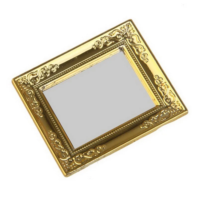 112 Dollhouse Miniature Mirror with Gold Frame Width 5.4cm,Height 6.4cm Old frame Dollhouse