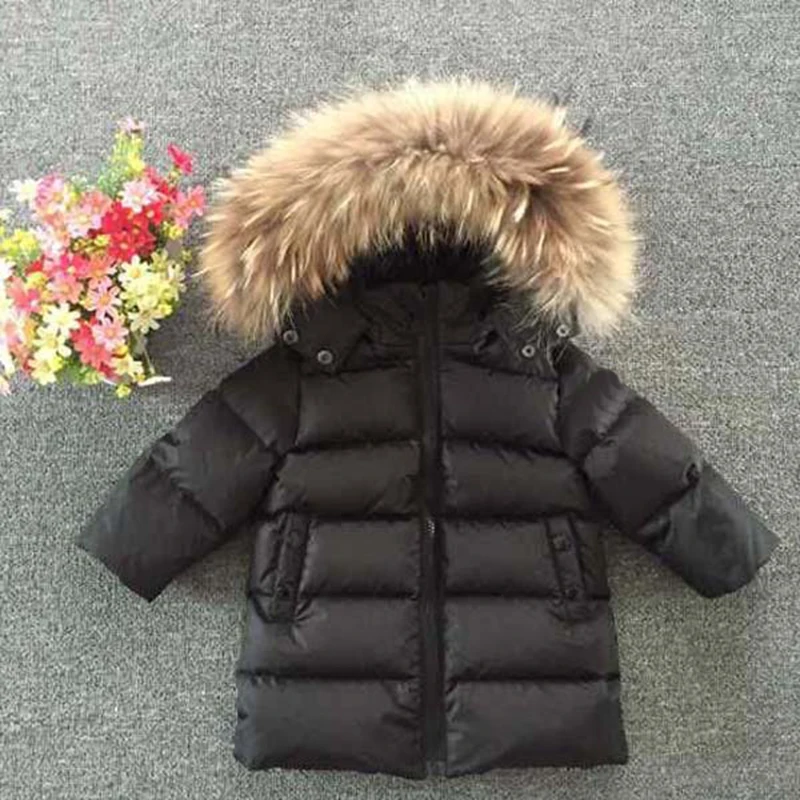 

Children Winter Thicken Down Jacket Boys Fashion Hoodie Big Natyre Fur Clothes Kids Windproof Snowsuit Girls Outwear Jacket Coat