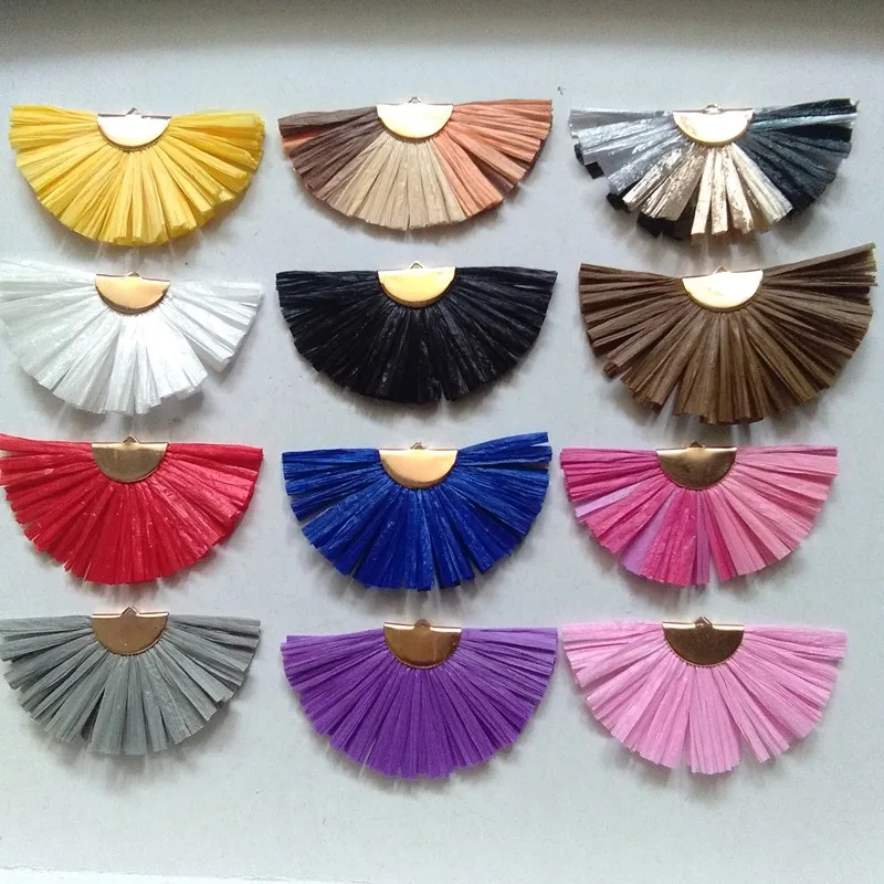 

12 Color Half Beads Lafite Fan Shaped DIY Handmade Jewelry Accessories Charms Pendant Tassel Making Earrings Necklace