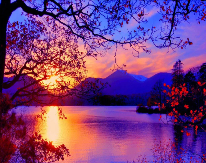 

DIY 5D Diamond Painting Setting sun Landscape Embroidery Cross Stitch Rhinestone Picture Full circular Diamond Home Decor