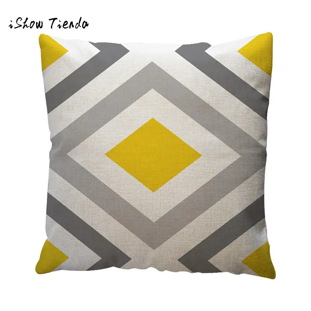 

Yellow Geometric Pattern Throw Pillow Cushion Cover Case Home Decor Cotton Linen Decorative Printed Nordic Style Home Decor 2019