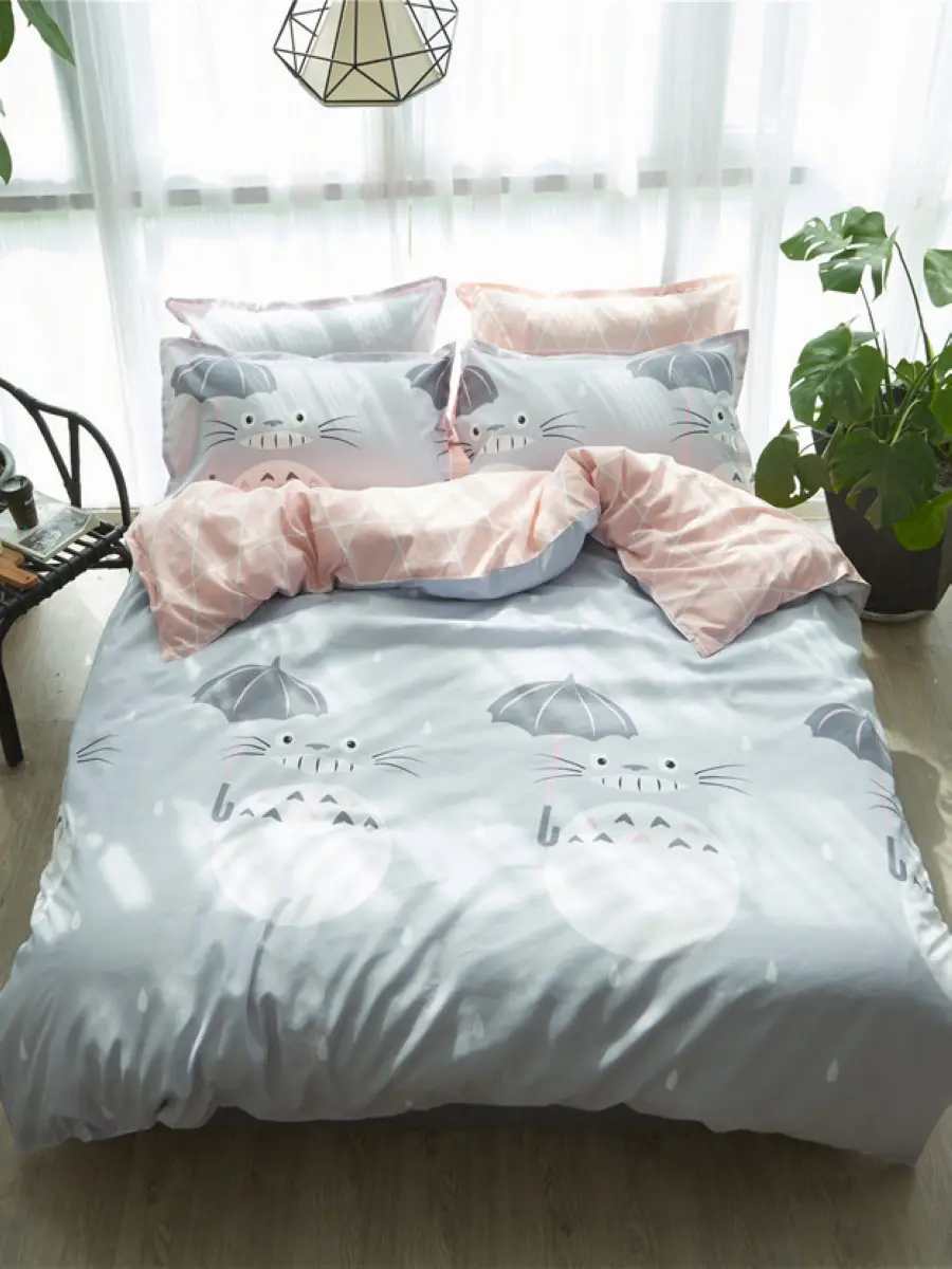 

3/4 Pcs Bedclothes Set Cartoon Lovely Cat Printed Comfortable Home Bedsheet Set