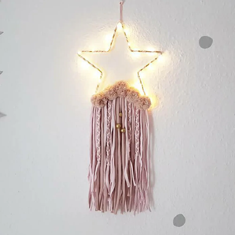 

Tassels Props DIY Decoration Dream Catcher Ornament Nordic Home With LED Lamp Pendant 5 Star Shape Beads Wall Hanging