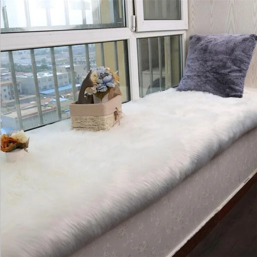 

S/M/L size Rectangle Sheepskin Fluffy Area Rug Faux White Fur Carpet Shaggy Long Hair Solid Mat Living room Seat Pad #1211