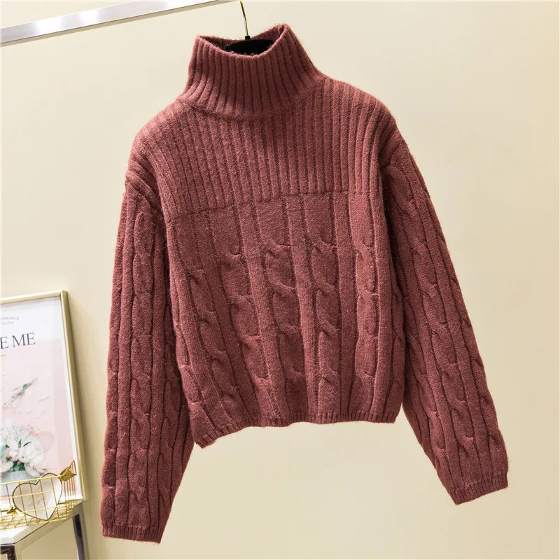 New Korean version Autumn winter Women Knitted Sweaters Pullovers Turtleneck Long Sleeve Loose Solid color Sweater Women