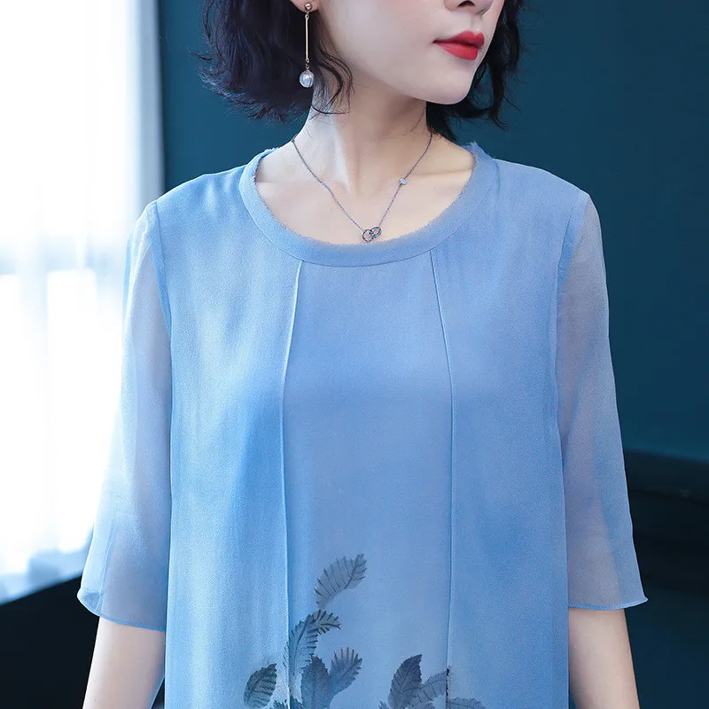 Женское платье из искусственного шелка большого размера, лето, платья для женщин среднего возраста с цветочным принтом