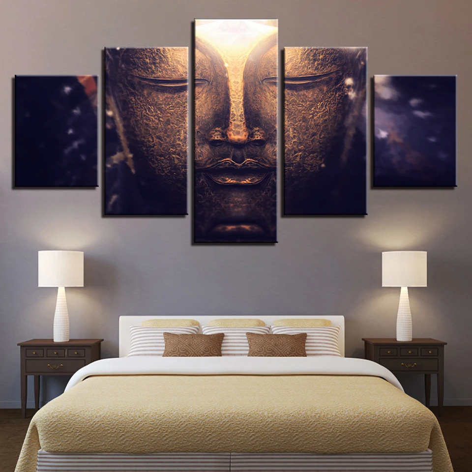 

Canvas HD Prints Posters For Living Room Home Decor Buddhism Pictures 5 Pieces Gold Buddha Paintings Modular Wall Art Framework