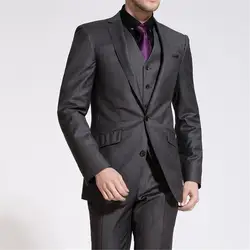 Темно серый Slim Fit 2019 для мужчин s смокинги для женихов индивидуальный заказ женихи, мужчины костюмы Нотч две пуговицы (куртка + брюки
