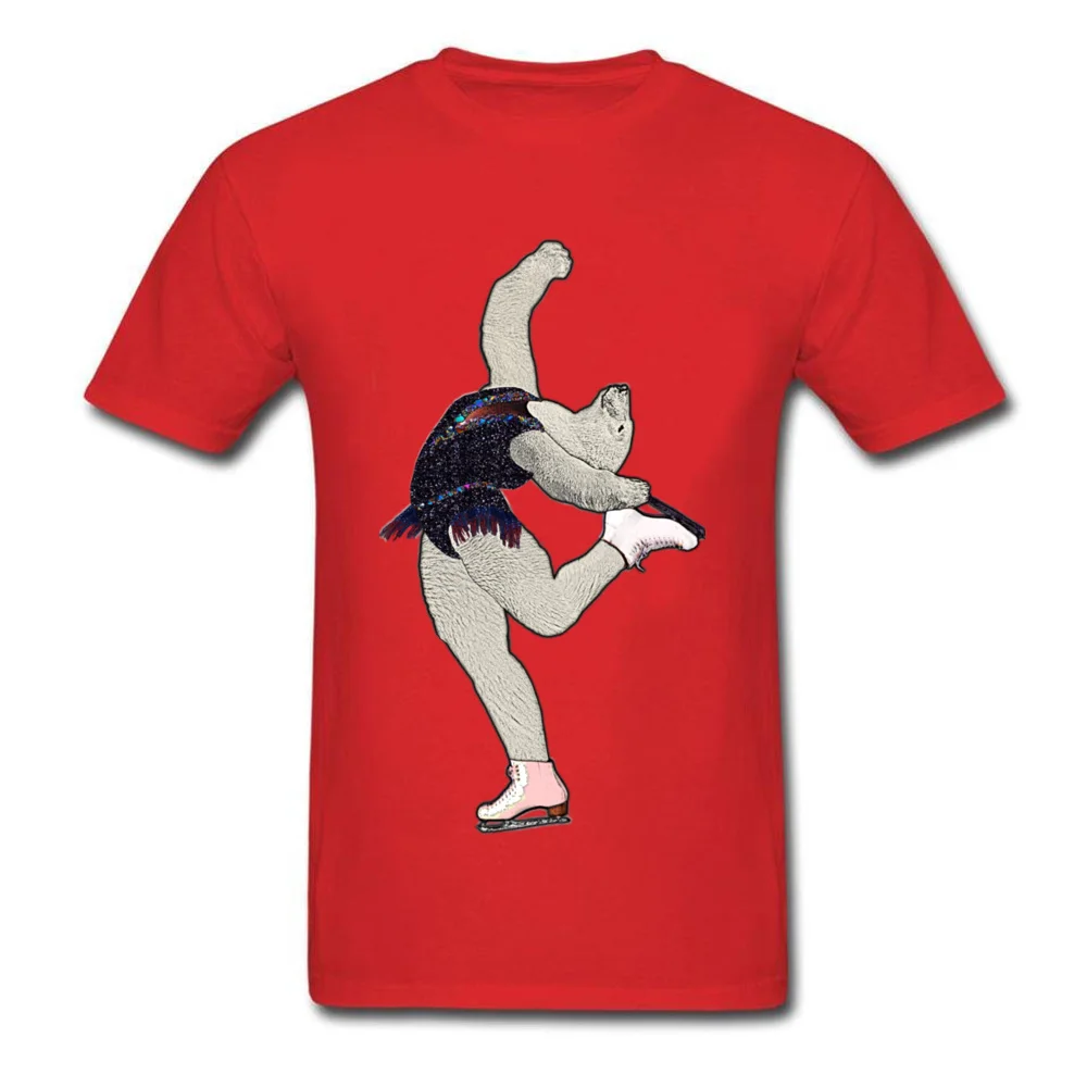 Bear Ice skating 2018 Birthday Tops & Tees O-Neck Pure Cotton Short Sleeve Top T-shirts for Men Tee Shirts Summer Fall Bear Ice skating red
