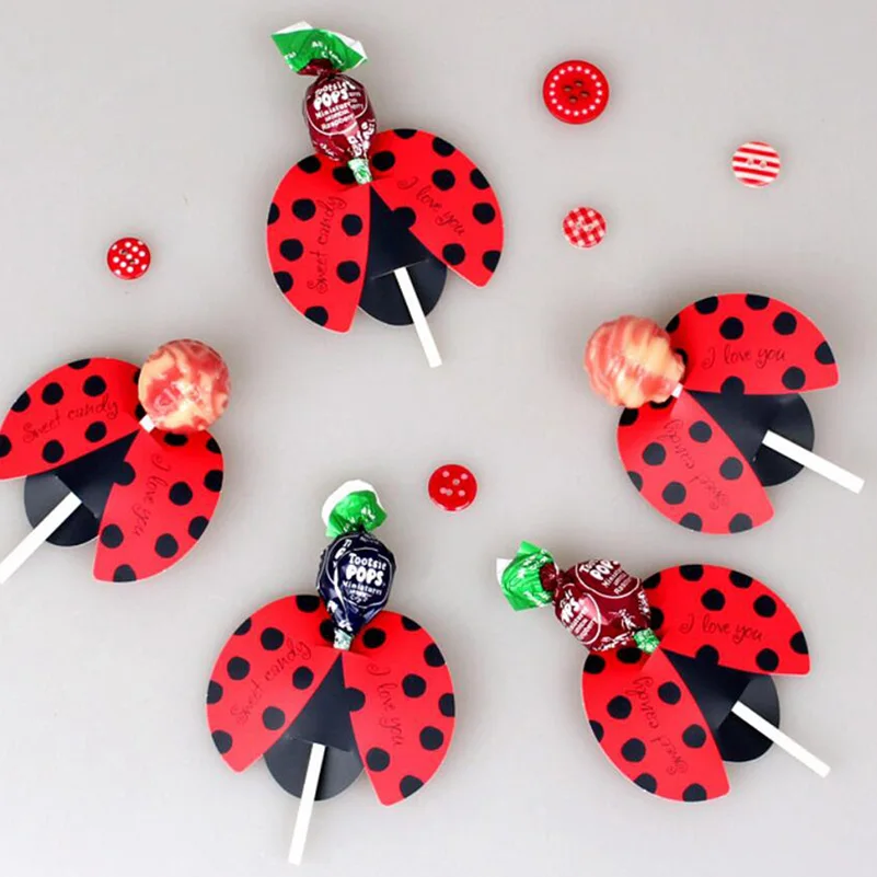 

50pcs Candy Lollipop Decor Gift Cute Bees Ladybug Butterfly Design Lollypop Card Lovely Props For Kid's Birthday Party DIY Decor