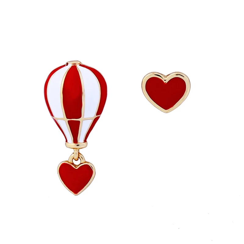 

Lovely Girl Red Love Heart Stud Earrings Romantic Korean Fashion Asymmetry balloon Heart Earrings Jewelry Accessories