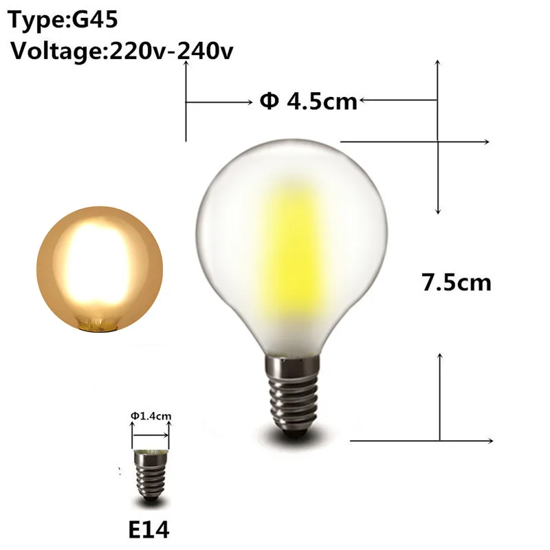 2 Вт 4 Вт 6 Вт 8 Вт COB Светодиодный прожектор E27 E14 220 в 230 В A60 G45 C35 Глобус матовый fliament светодиодный шар лампа светильник лампа - Испускаемый цвет: Frosted G45 E14