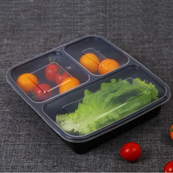 

Black Transparent Disposable Lunch Bento Boxes Food Container Snack Packing Boxes Microwaveable PP Lunch Bento Bo