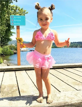 

2020 Summer Girl Bikini Set Swimmable Halter Floral Swimsuit Tankini Bikini Set Costume Swimwear