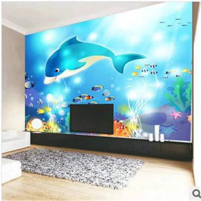 beibehang  Rooms Living Dolphin Boy TV background wallpaper murals silk cloth cartoon underwater world wallpaper papel de parede stylish stereoscopic silk fabric papel de parede 3d wallpaper modern tropical plant leaves room murals background wallpaper