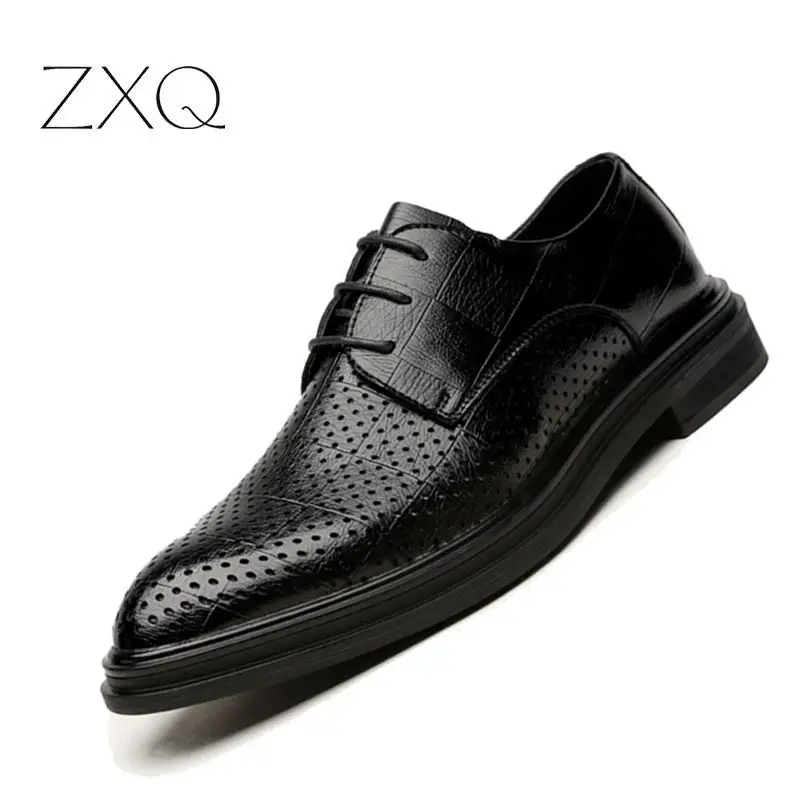 

New Design Men Summer Dress Shoes 2018 Man Flat Classic Men Geometric Pattern Leather Italian Formal Oxford Shoes