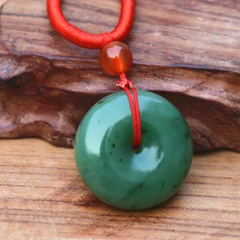 

Natural Green HETIAN stone Nephrite Pendant Round Peace buckle Pendant Necklace Women Men's Jewelry Free Rope