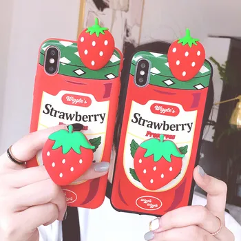 

SAM S10 plus Cute 3D Strawberry jam phone case For Samsung Galaxy S7 S8 S9plus S10E note8/note9 Fruits Soft cover+stander +strap