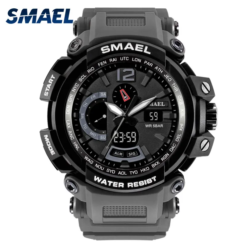

SMAEL Brand LED Watch Waterproof 50M Sport Wrist Watches Stopwatch 1702 Grey Military Watch Digital LED Clock Army Watch for Men