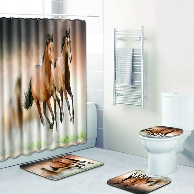 The Pentium Horse Christmas Bathroom Shower Curtain And Bath Mat