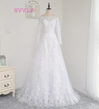

HVVLF 2019 Muslim Wedding Dresses A-line Long Sleeves Appliques Lace Vintage Wedding Gown Bridal Dresses Vestido De Noiva