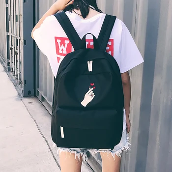 

Moon Wood Unisex Backpack Black White Harajuku Embroidery Heart Couple Backpacks School Bags For Teenager Girls Boys Rucksack