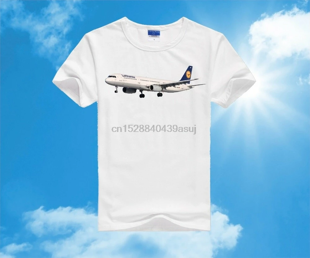 

Hot Sale Fashion Lufthansa Airbus A321 Aviation Airplane T-Shirt SMLXLXXL Casual Tee Shirts