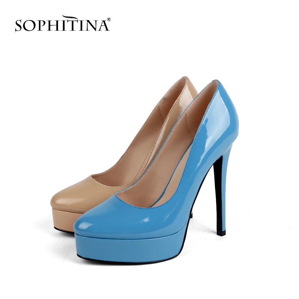 SOPHITINA Fashion Waterproof Platform Pumps Special High Quality Patent Leather Women's Shoes Super High Thin Heel Pumps PC147