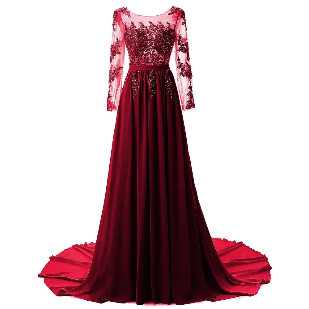 CEEWHY Бургундия Кристалл Вечерние платья вышивка вечернее платье с длинным рукавом шифон формальное платье для выпускного вечера Robe de Soiree Vestidos