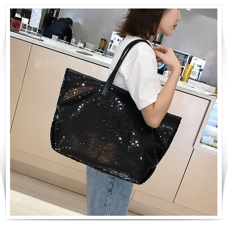 Bolso de hombro grande para mujer, Cartera de gran capacidad con lentejuelas plateadas, para nupcial y de noche, primavera y 2019|Bolsos bandolera| - AliExpress
