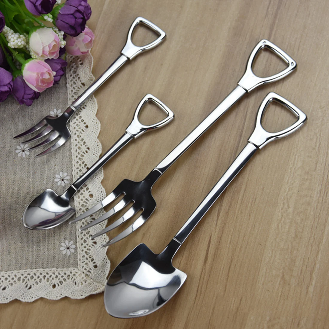 Stainless steel long handle coffee stirring spoon creative iron shovel