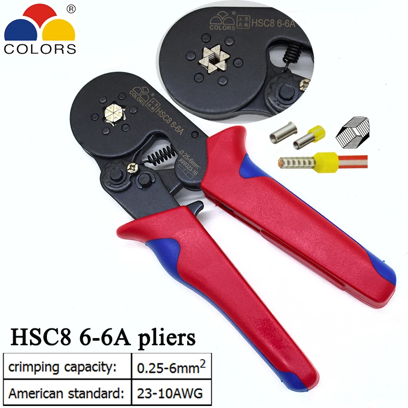 COLORS HSC8 6-6 crimping pliers 0.25-6mm2 23-10AWG for tube terminal Hexagon pressure mini type round nose european brand tools