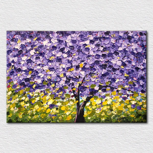 

Canvas prints Abstract tree from palette knife oil paintings with Romantic purple tone as frameless oil painting free shipping